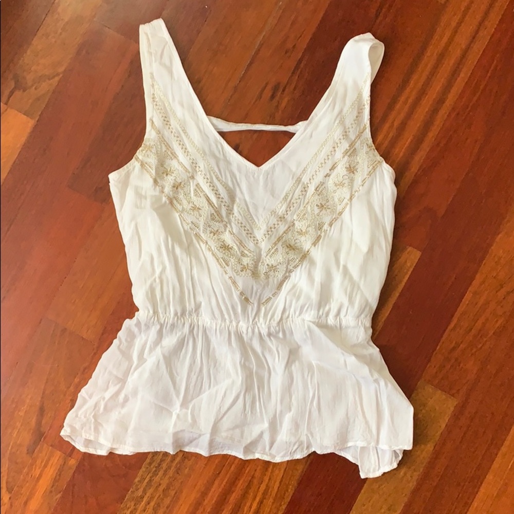 White Francesca’s tank with gold embroidery